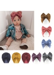 Baby Big Bowknot India Beanie Knit Solid Color Beanie Cute Bow Cotton Elastic Turban Headband for Babies Girls Boys