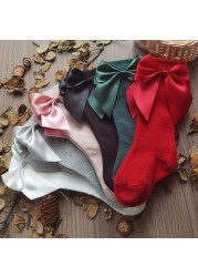 Baby Girls Socks Autumn Toddler Big Bow Knee High Long Soft Cute Kids Christmas Sock Cotton Red Newborn Socken for 0-5 Years