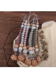 Safety Wooden Teether Baby Infant Baby Doll Pacifier Silicone Soother Nipple Clip Chain Strap Baby Holder Chew Toy Teether