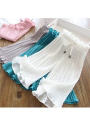 2022 Spring Girls Wide Leg Pants Baby Thin Chiffon Pant Children Loose Pleated Elastic Waist Trousers Summer Girl Cropped Trousers