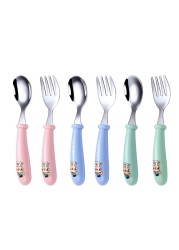 Baby Kids Cartoon Cute Spoon Fork Stainless Steel Tableware Training Learn Food Feeding Scoop Fork Utensils For Baby