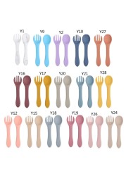 2pcs Baby Soft Silicone Fork Spoon Set Feeding Dishes Toddler Toddlers Infant Feeding Accessories Silicone Tableware