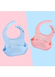 Infant Baby Bibs Soft Silicone Feeding Pockets Solid Adjustable Elastic Waterproof Anti-leaking Cartoon Burp Cloths Eco-friendly