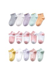 5 Pairs Girls Cotton Socks Summer Thin Mesh Breathable Cute Cartoon Children Socks Toddler Baby Girls Socks Pink 1-12 Years