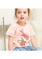 Little maven 2022 Pretty Baby Girls T-shirt Cotton Lovely Rabbit Tops Children Casual Clothes For Baby Toddler Kids