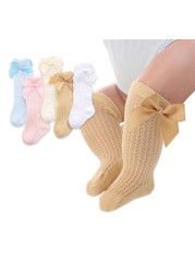 Cute Bowknot Infant Baby Tights Cotton Bows Girls Pantyhose Spring Summer Mesh Kids Infant Baby Knee High Socks Sokken 0-2Y