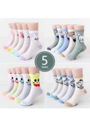 5pairs/lot Baby Boys Girls Cotton Socks Cute Cartoon Mid Mesh Non-slip Warm Children Socks Autumn Spring Summer