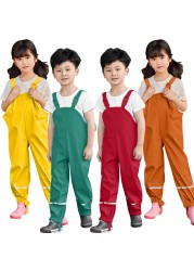 2~8 Years Kids Boys Girls Rain Overall Waterproof Baby Rain Pants Outdoor Sports Jumpsuit Clothes With Convex Baby Lining