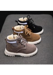 Autumn Winter Children's Shoes Martin Boots Boys Shoes Soft Leather Anti-slip Girls Shoes 21-30 Running Sneakers