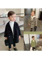 1-7 Years Children Woolen Coat Baby Turndown Collar Fashion Warm Jacket Girls Long Coat Spring Kids Girls Casual Outwear