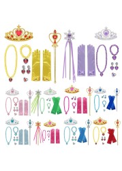 Frozen Cinderella Anna Princess Accessories Girls Fancy Dress Gloves Bowknot Wand Crown Bracelet Neacklace JYF