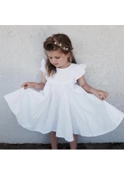 Baby Girl Dress Lovely Summer Infant Baby Girl Cotton Linen Ruffle Skirt Sundress Outfits Clothes Set Kids Princess Dresses 1-7T