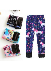 Kids Velvet Warm Pants Autumn Winter Girls Leggings Children Slim Thick Trousers Baby Girl Vintage Floral Legging for 3-11Years