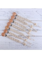 Hand Braided Rope Pacifier Chains Handmade Wooden Pacifier Clips Knot Rope Safe String Baby Girl Boy Eco-friendly Holder Chain