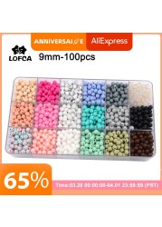 LOVKA 100pcs/lot 9mm Silicone Loose Beads Teether Beads BPA Free Food Grade Baby Teether Chew for DIY Jewelry Necklace Making