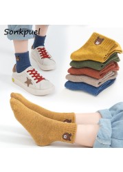 5pairs/lot 2022 Kids Boys Autumn Girl Socks Cotton Winter Cartoon Bear Baby Breathable Keep Warm Floor Anti-slip Girls Sock