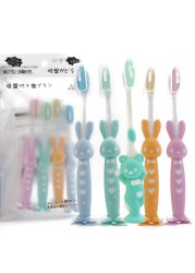 4pcs/set Baby Cartoon Silicone Toothbrush Cute Rabbit/Bear Shape Soft Fur Brush With Suction Seat Dental Health Tooth Brushes