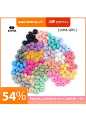 LOVKA 12mm 50pcs/lot Silicone Lentil Round Beads Teething Baby Teether Chew BPA Free DIY Chain Pacifier Food Grade Silicone