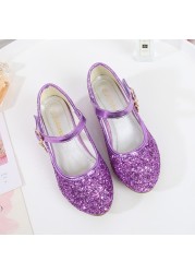 ULKNN Girls Purple High Heels Kids Princess Red Leather Shoes Children Party Wedding Shoes Round Toe 1-3cm