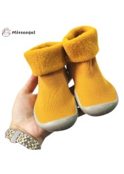 Winter Kids Warm Snow Boots Socks Infant Boys Brushed Thick Sock Boots Yellow Black Baby Girls Socks Soft Soles Toddler Shoes