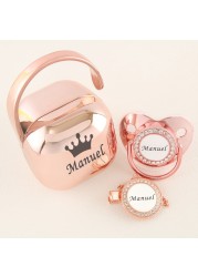 Luxury Personalized Any Name Rose Gold Bling Baby Pacifier And Clips Pacifier Box Set BPA Free Doll Soother Unique Shower Gift