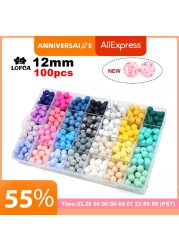 luvka 12mm 100pcs Silicone Beads Round Teether Baby Nursing Pendant Pacifier Clip Oral Care BPA Free Food Grade Colorful