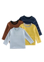 Kids Boy 2-10Y Spring Autumn Children T-shirt 100% Cotton Long Sleeve Male Boy Striped Striped Children Clothes Yellow Black