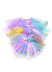 2022 New Arrival Infant Mulity Colorful Tulle Tutu Skirt Pom Pom Princess Mini Dress Children's Clothing Pettiskirt Girl Clothes