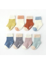 4pairs/lot Newborn Baby Boy Girl Socks Ribbed Toddler Winter Non-slip Socks 0-3 Years Kids Winter Autumn Spring Baby Girl Stuff