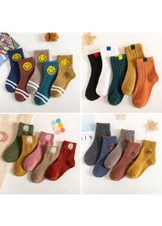 Autumn Winter Cotton Thicken Socks For Kids Cute Cartoon Happy Boy Striped Socks 5 Pairs Infant Baby Girls Socks 1-12 Years