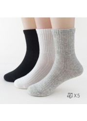 5pairs/lot Pure Color Soft Breathable Cotton Kids School Socks Girls Boys Casual Gray Black White Sports Children Socks