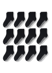 12Pairs/Lot Non-Slip Baby Socks with Grip for Boys Girls Baby Toddler Kids Anti-Slip Cotton Crew Socks 1-7Years