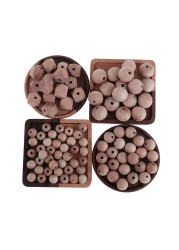 30pcs Natural Beech Wood Round Loose Beads Hexagonal Round Bracelet Necklace Baby Teether Pacifier Chain Accessories Jewelry Making