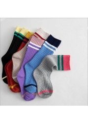 3 pairs 1-8 years old 2021 spring and summer new parallel stripes striped kids middle tube children's socks