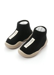 Toddler Shoes First Shoes Baby Walkers New Unisex Baby First Walker Kids Soft Rubber Sole Black Knit Socks Anti-slip