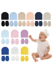 Baby Newborn Face Protection Scratch Gloves Warm Cover Sets Infant Anti-scratch Knitted Cotton Gloves Hat Set