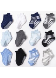 6 Pairs 0-5 Years Cotton Children Anti-Slip Boat Socks for Boys Girl Low Cut Floor Toddler Ankle Sock with Rubber Grips Four Season