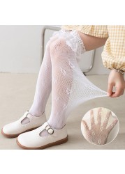 Baby Girls Lace Ruffle Socks Princess Baby Knee High Long Socks Mesh Breathable 2022 Summer Kids Socks Hollow Out