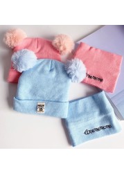 2pcs New Autumn Spring Baby Cotton Knitting Hat Scarf Set Infant Boys Girls Neck Scarf Winter Warm Toddler Cartoon Baby Suits