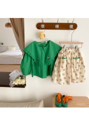 Deere Junmei 2022 Spring New Korean Style Baby Girls Floral Printed Skirts Pockets A-Line Toddlers Kids Cotton Skirt