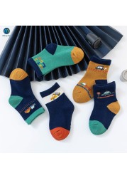 5pairs/lot Fashion Cartoon Car Pattern Cotton Kids Socks Baby Girls Socks 1-12 Years Socks for Boy Warm Breathable Miaoyoutong