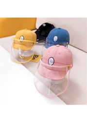 Baby Sun Hat Cotton Baby Anti-drops Shield Hat Visor Protection for 1-2Y Cartoon Bucket Hat Protective Cap with Full Face Shield