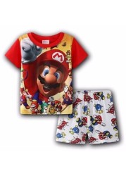 Kids Pajamas Kids Mario Cartoon Sleepwear Baby Clothes Set Summer T-shirt + Cotton Trousers Sleepwear Boys Girl Warm Pajama Set