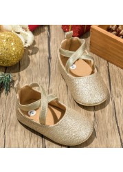 New Baby Shoes Baby Girl Shoes Bling Princess Gold Toddler Shoes Anti-slip Flat Rubber Sole Newborns First Walkers Infant Shoes