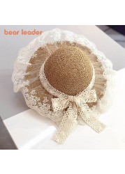 Bear Learner Kids Girls Hats 2022 New Fashion Summer Lace Flowers Caps Breathable Elegant Straw Hat Sunhat Lovely Baby Bonnet