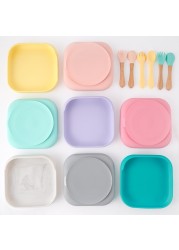 Baby Feeding Silicone Dinner Plate Square Tray With Suction Cup Food Grade Silicone Kids Tableware Waterproof Baby Plate