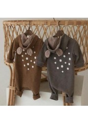 2021 New Baby Hooded Baby Rompers Cute Polka Dot Jumpsuit Toddler Baby Long Sleeve Casual Autumn Outerwear