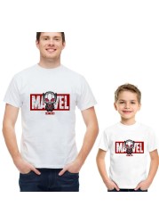 Spider-Man Iron Man Ant-Man Marvel Family Short Shirts Summer White O-Neck Tshirt Avengers Cool Superhero Printed Father Son Tees