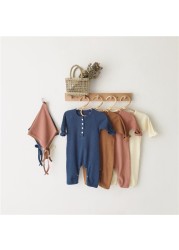 Autumn Baby Solid Color Hole Strip Long Sleeve One Piece Romper For Girl