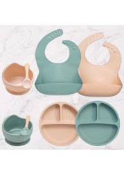 2021 new design silicone baby products tableware feeding waterproof bibs newborn flatware bowl spoon baby accessories